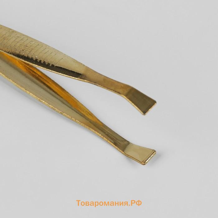 Пинцет прямой, широкий, 8.5 см, цвет золотистый