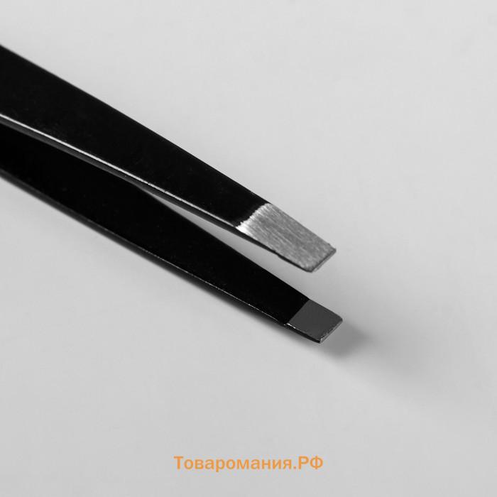 Пинцет прямой, широкий, 9.5 см, чёрный