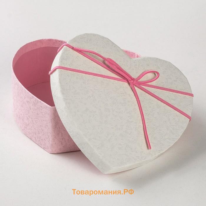 Набор подарочных коробок сердце 3 в 1,, розовый - белый, 21×19×9 - 15.5×14×6 см