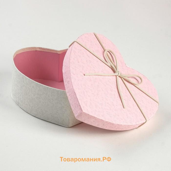 Набор подарочных коробок сердце 3 в 1,, белый - розовый, 21×19×9 - 15.5×14×6 см