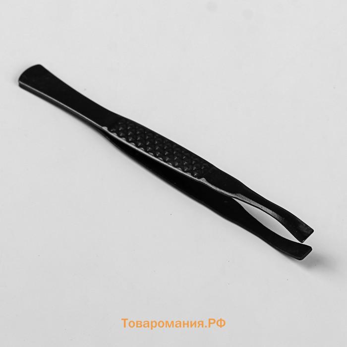 Пинцет прямой, широкий, 9 см, чёрный