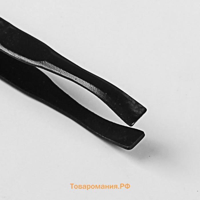 Пинцет прямой, широкий, 9 см, чёрный