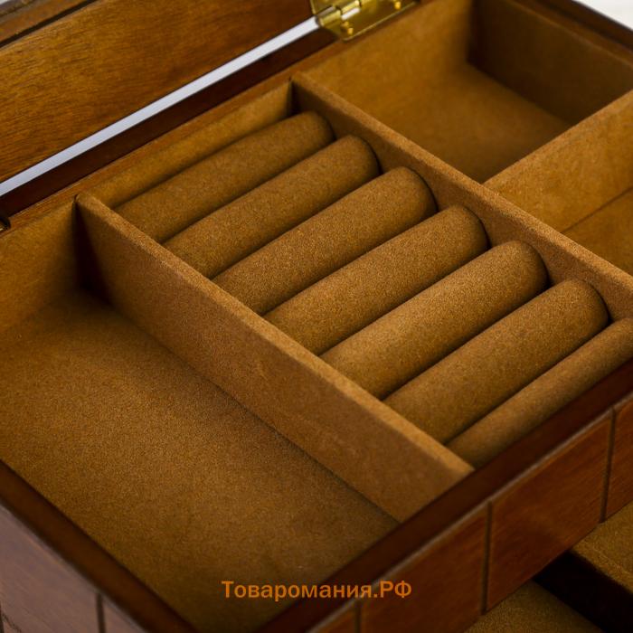 Шкатулка для украшений «Клетка», дерево, коричневая, 13.8×16.5×24 см