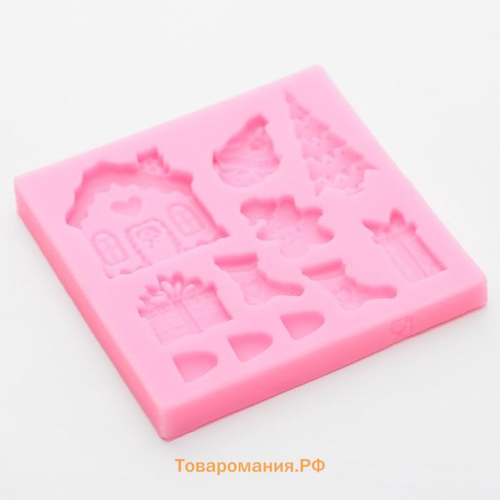 Молд для заливки «Новогодние элементы», силикон, 7.5×7.5 см, розовый