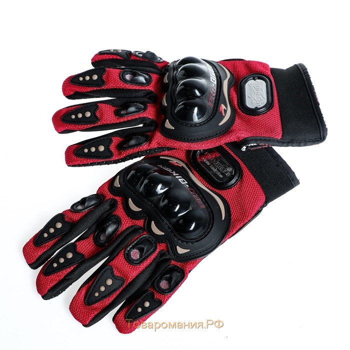 Перчатки мотоциклетные с защитными вставками, пара, размер L, красный