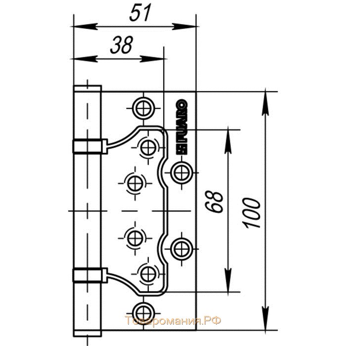 Петля универсальная Fuaro 500-2BB 100x2.5 PN, без врезки, цвет матовый хром, 1 шт.