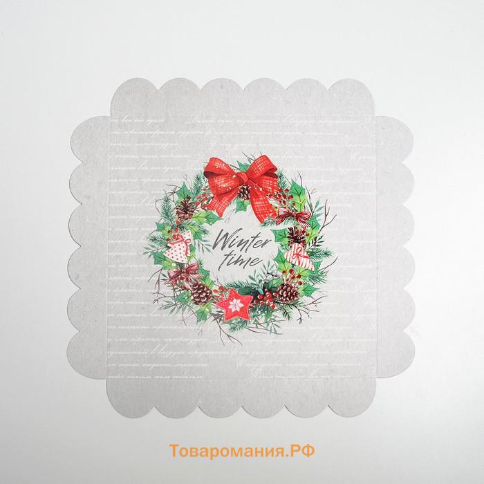 Коробка для кондитерских изделий с пластиковой крышкой «Winter time», 21 х 21 х 3 см