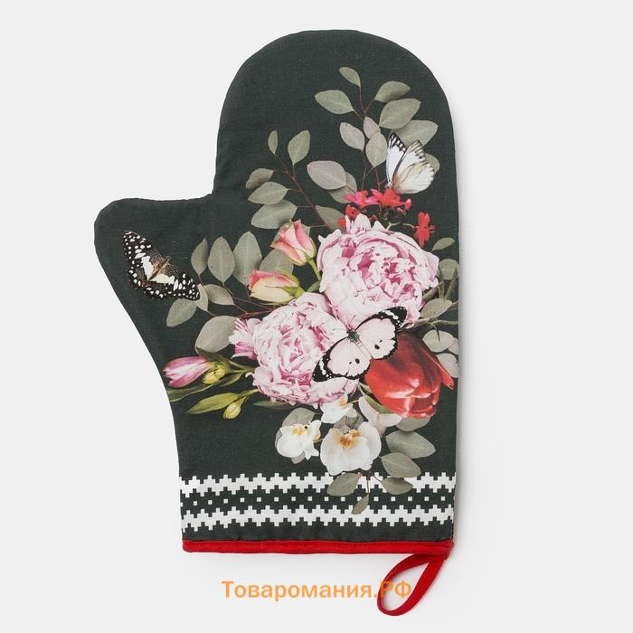Варежка-прихватка Flowers, 20×28 см, саржа, 100% хлопок, ватин 250 г/м²