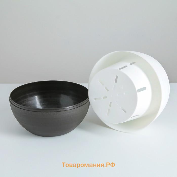Горшок для цветов с поддоном «Япония», 1.2 л, пластиковый, белый / коричневый