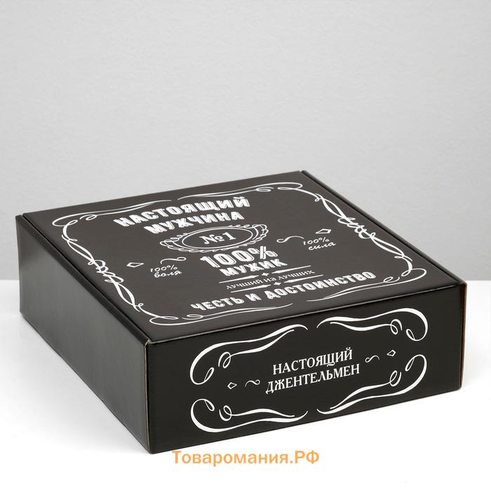 Подарочная коробка "100% Мужик", чёрный, 30×10×27 см