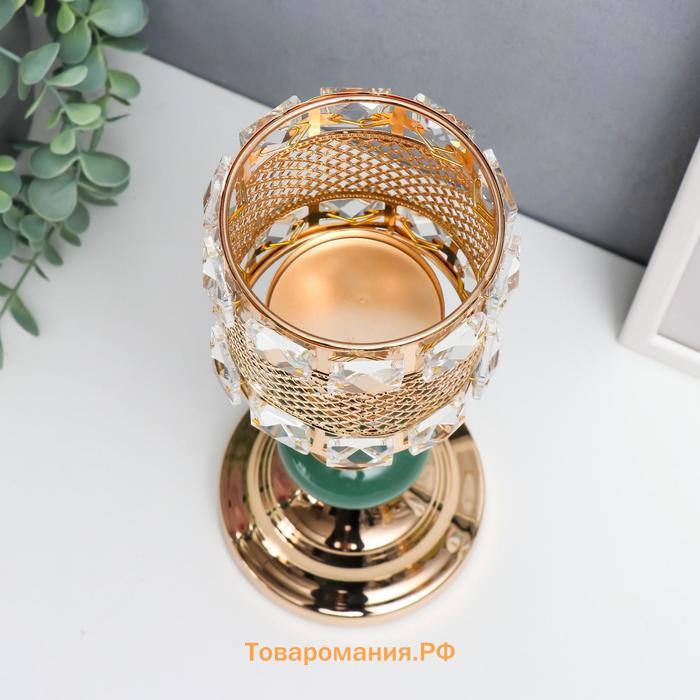 Металлический подсвечник на 1 свечу «Малахитовые камни», золото, 30×11.5×11.5 см
