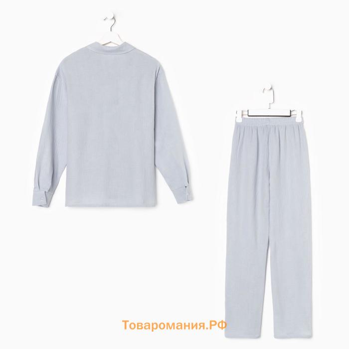 Пижама женская (рубашка и брюки) KAFTAN "Basic" размер 52-54, цвет серо-голубой