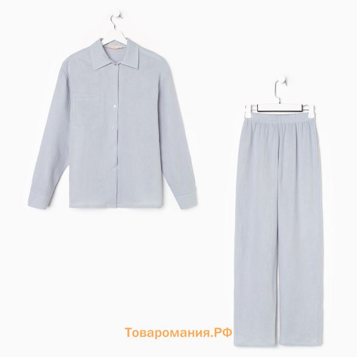 Пижама женская (рубашка и брюки) KAFTAN "Basic" размер 52-54, цвет серо-голубой