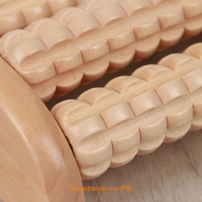 Массажёр для ног «Барабан», 3 ролика с шипами, деревянный, 11,5 × 7,7 × 3,5 см