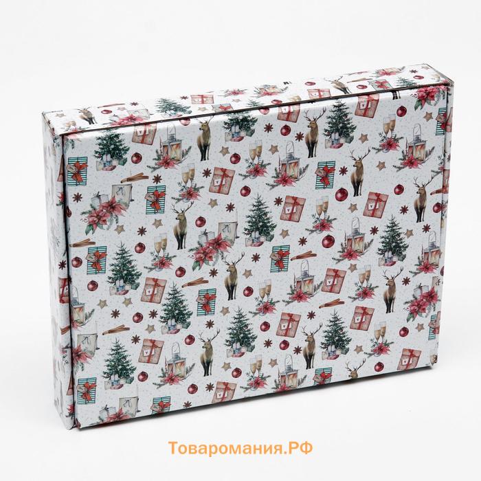 Коробка сборная крышка - дно с окном, «Рождественский вечер», 26×21×4 см