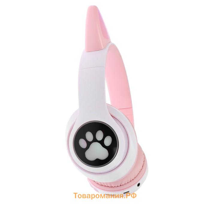 Наушники беспроводные, с ушками кошки, MYBIT W-32, Bluetooth 5.0, с микрофоном, AUX, microSD, MP3, 400 мАч, розовые