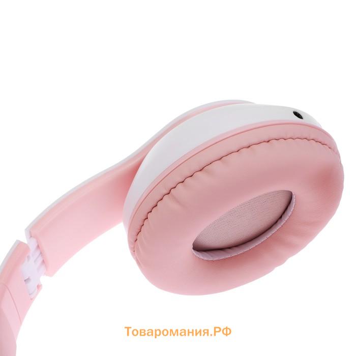 Наушники беспроводные, с ушками кошки, MYBIT W-32, Bluetooth 5.0, с микрофоном, AUX, microSD, MP3, 400 мАч, розовые