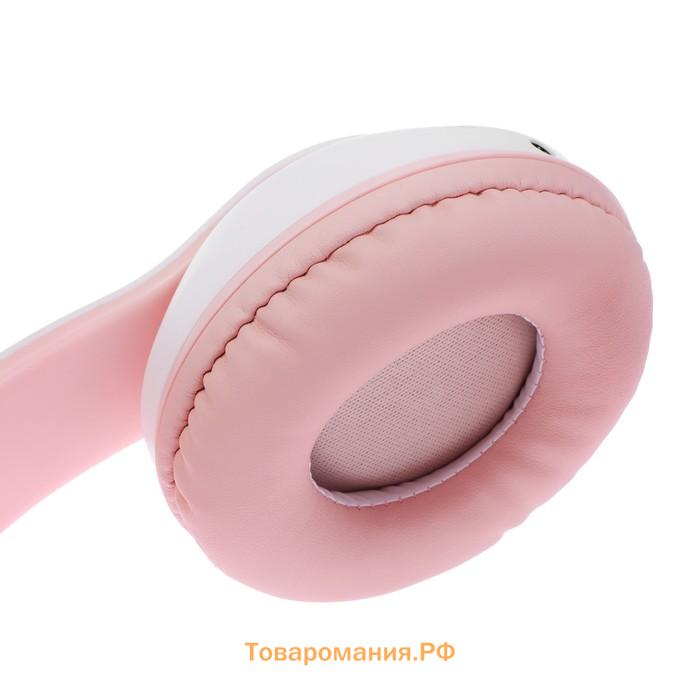 Наушники беспроводные, с ушками кошки, MYBIT W-32, Bluetooth 5.0, с микрофоном, AUX, microSD, MP3, 400 мАч, розовые