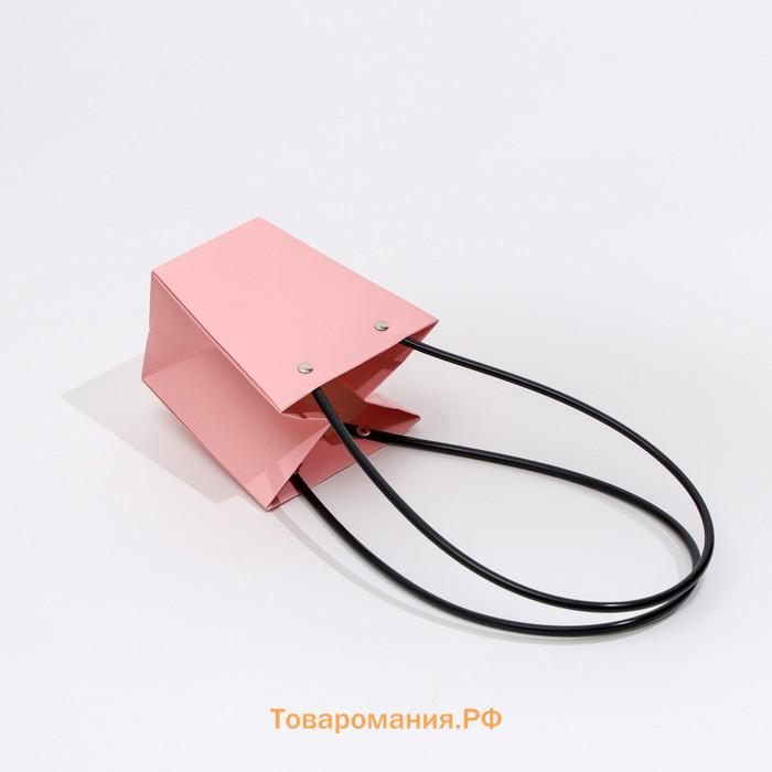 Сумка для цветов розовая влагостойкая, 12×12 - 8×8 - 12.5 см