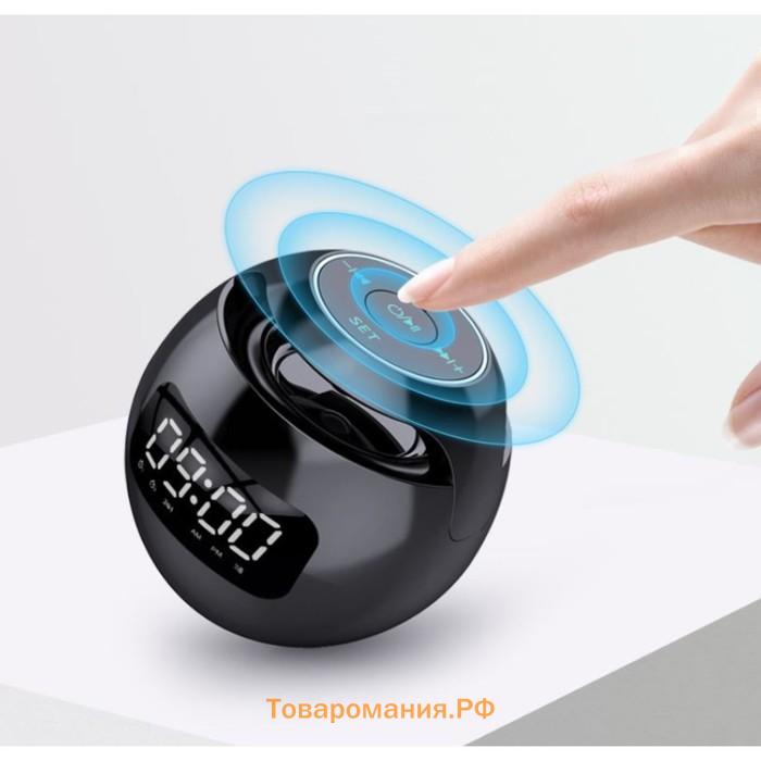 Часы - будильник электронные настольные: колонка, bluetooth, tf-карта, 8.5 х 7.5 см, USB