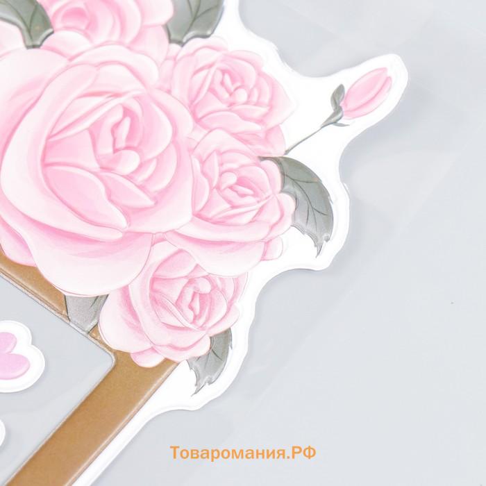 Наклейка на выключатель "Розы и бабочки" окно 8,5х8,5 см, объемная 26х16,5 см