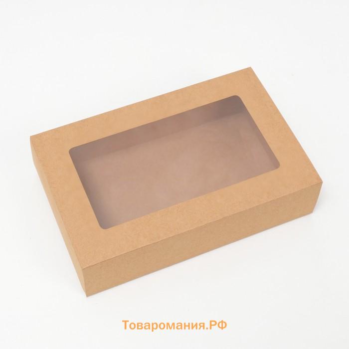 Коробка складня, пенал, с окном, крафтовая, 25×16×6 см