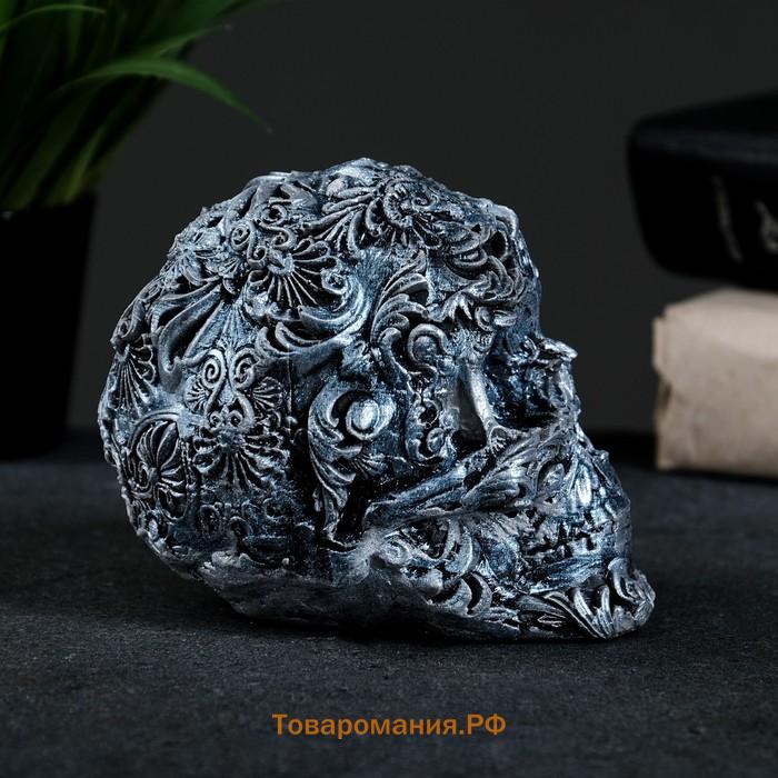 Фигурка гипс «Череп цветной», состаренное серебро, 10×12×8 см