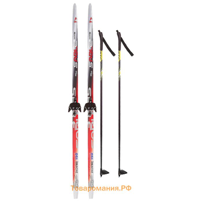 Комплект лыжный: пластиковые лыжи 150 см без насечек, стеклопластиковые палки 110 см, крепления NN75 мм, цвета МИКС