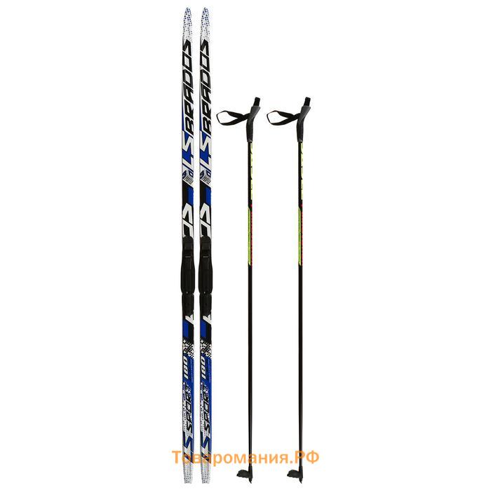 Комплект лыжный: пластиковые лыжи 180 см без насечек, стеклопластиковые палки 140 см, крепления SNS, цвета МИКС
