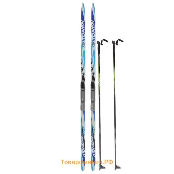 Комплект лыжный: пластиковые лыжи 170 см без насечек, стеклопластиковые палки 130 см, крепления NNN, цвета МИКС