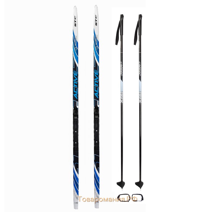 Комплект лыжный: пластиковые лыжи 170 см с насечкой, стеклопластиковые палки 130 см, крепления NNN, цвета МИКС