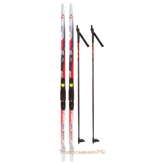 Комплект лыжный: пластиковые лыжи 150 см с насечкой, стеклопластиковые палки 110 см, крепления NNN, цвета МИКС