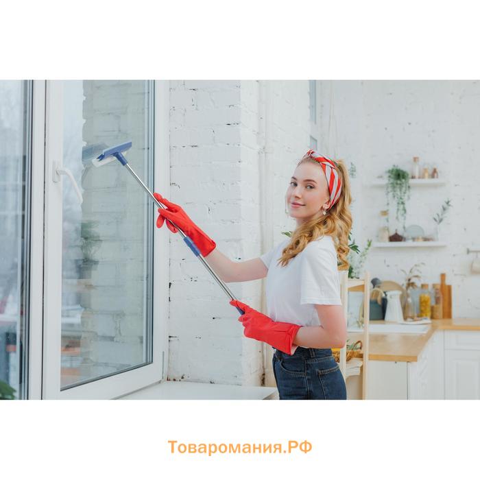 Щётка для окон , телескопическая ручка 49(75) см, водосгон 20 см, насадка поролон 20 см, синяя