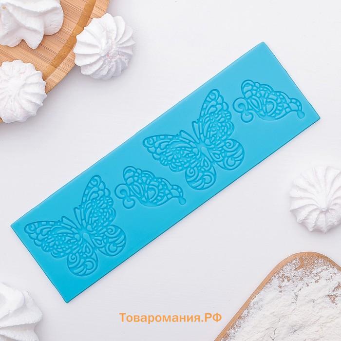 Коврик для айсинга  «Бабочки», силикон, 19×6 см, оранжевый