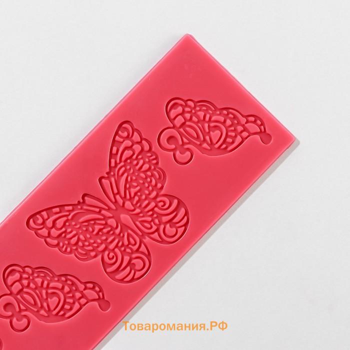 Коврик для айсинга  «Бабочки», силикон, 19×6 см, оранжевый