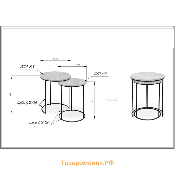 Столик журнальный, 450х450х550, Камень пьетра черный/Белый муар