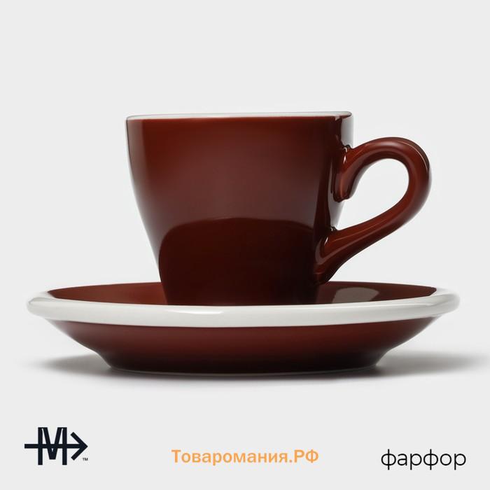 Кофейная пара Magistro Coffee time, чашка 80 мл, блюдце d=12.5 см, фарфор, коричневая