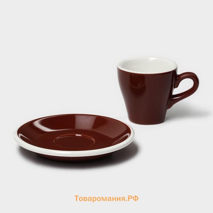 Кофейная пара Magistro Coffee time, чашка 80 мл, блюдце d=12.5 см, фарфор, коричневая