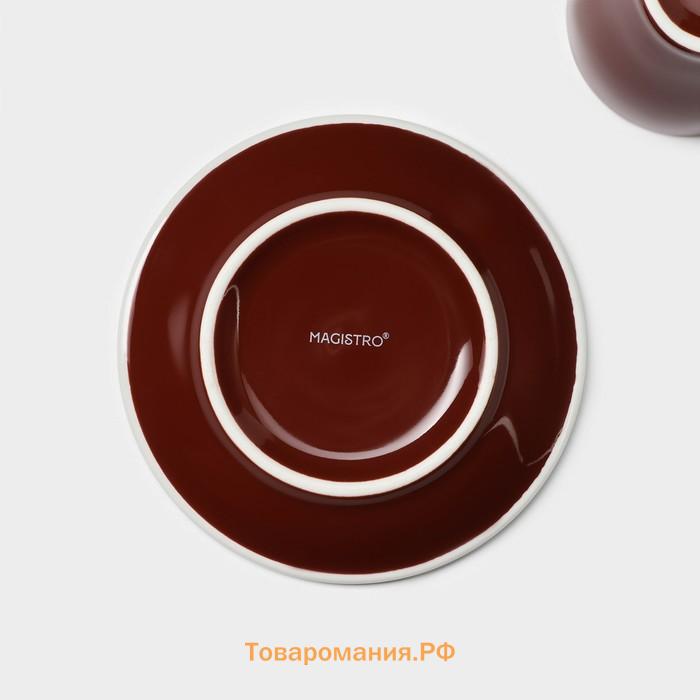 Кофейная пара Magistro Coffee time, чашка 80 мл, блюдце d=12.5 см, фарфор, коричневая