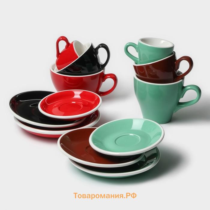 Кофейная пара Magistro Coffee time, чашка 80 мл, блюдце d=12.5 см, фарфор, коричневая