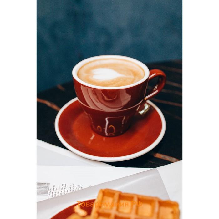 Кофейная пара Magistro Coffee time, чашка 80 мл, блюдце d=12.5 см, фарфор, коричневая