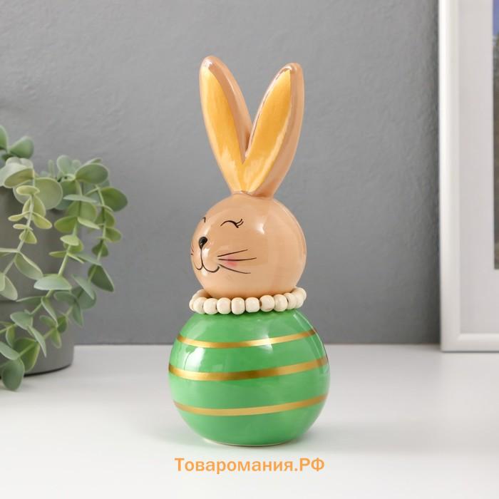 Фигурка керамика «Зайка-неваляшка с полосками», бежево-зелёный, 8.5×8.5×20 см