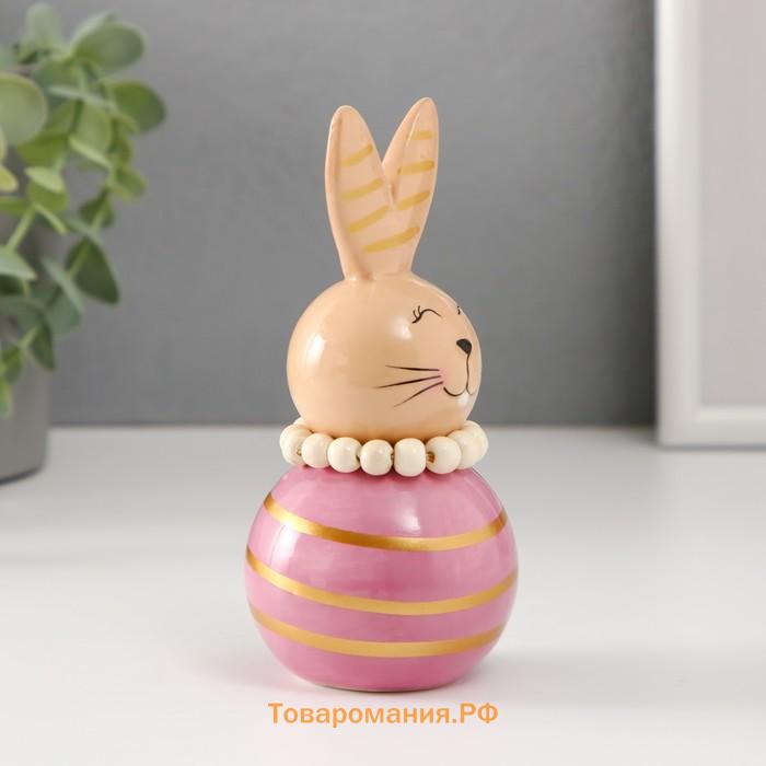 Фигурка керамика «Зайка-неваляшка с полосками», бежево-сиреневый, 6.3×6.3×13.3 см