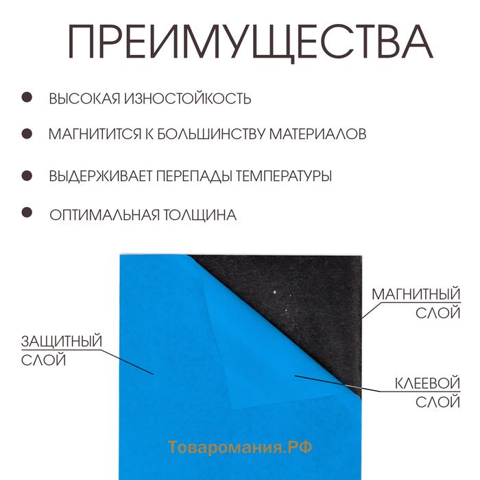 Магнитный винил, с клеевым слоем, ПВХ поверхностью, TAKE IT EASY, А4, набор 2 шт., толщина 0.3 мм, 21×29.7 см, синий