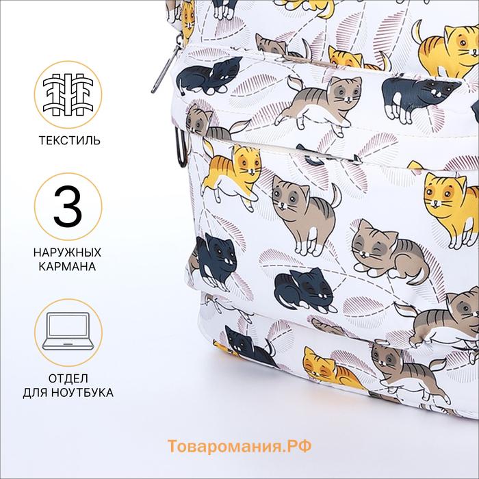 Набор: рюкзак школьный и пенал, с карманами, с принтом Cute kitten, белый/разноцветный