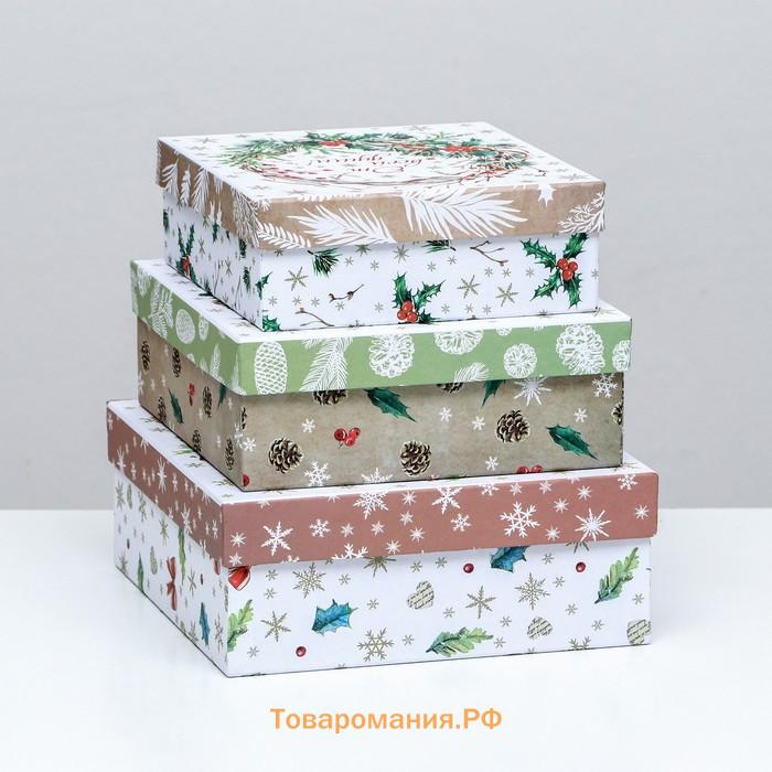 Набор подарочных новогодних коробок 3 в 1 «Новогодний венок», 19×19×7.5 - 14×14×4 см
