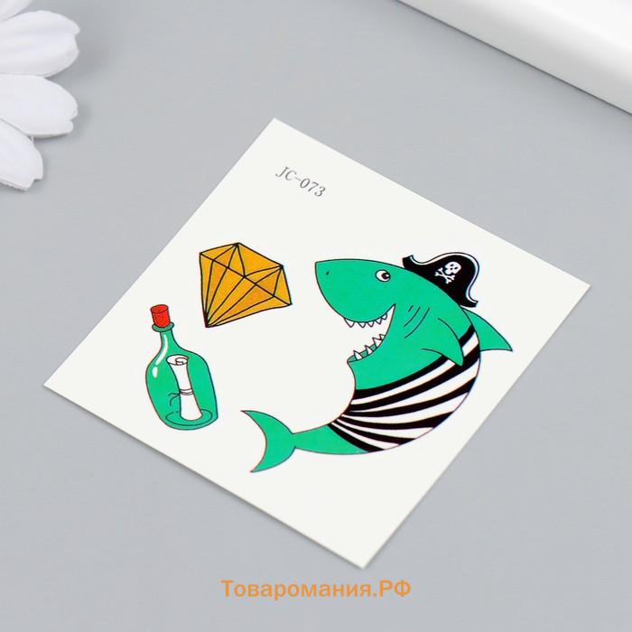 Переводные тату на тело цветные «Акула-пират», 6×6 см