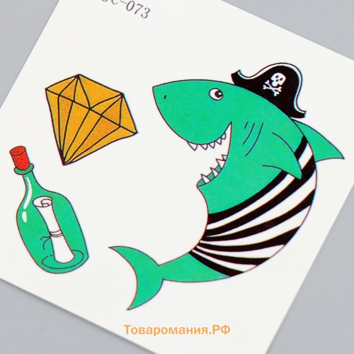 Переводные тату на тело цветные «Акула-пират», 6×6 см