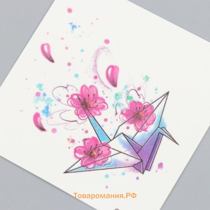 Переводная тату на тело цветная «Птичка-оригами», 6×6 см