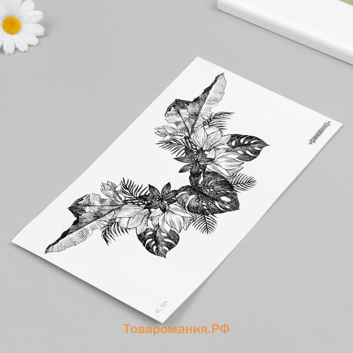 Переводная тату на тело чёрная «Украшение из листочков», 24×13.7 см